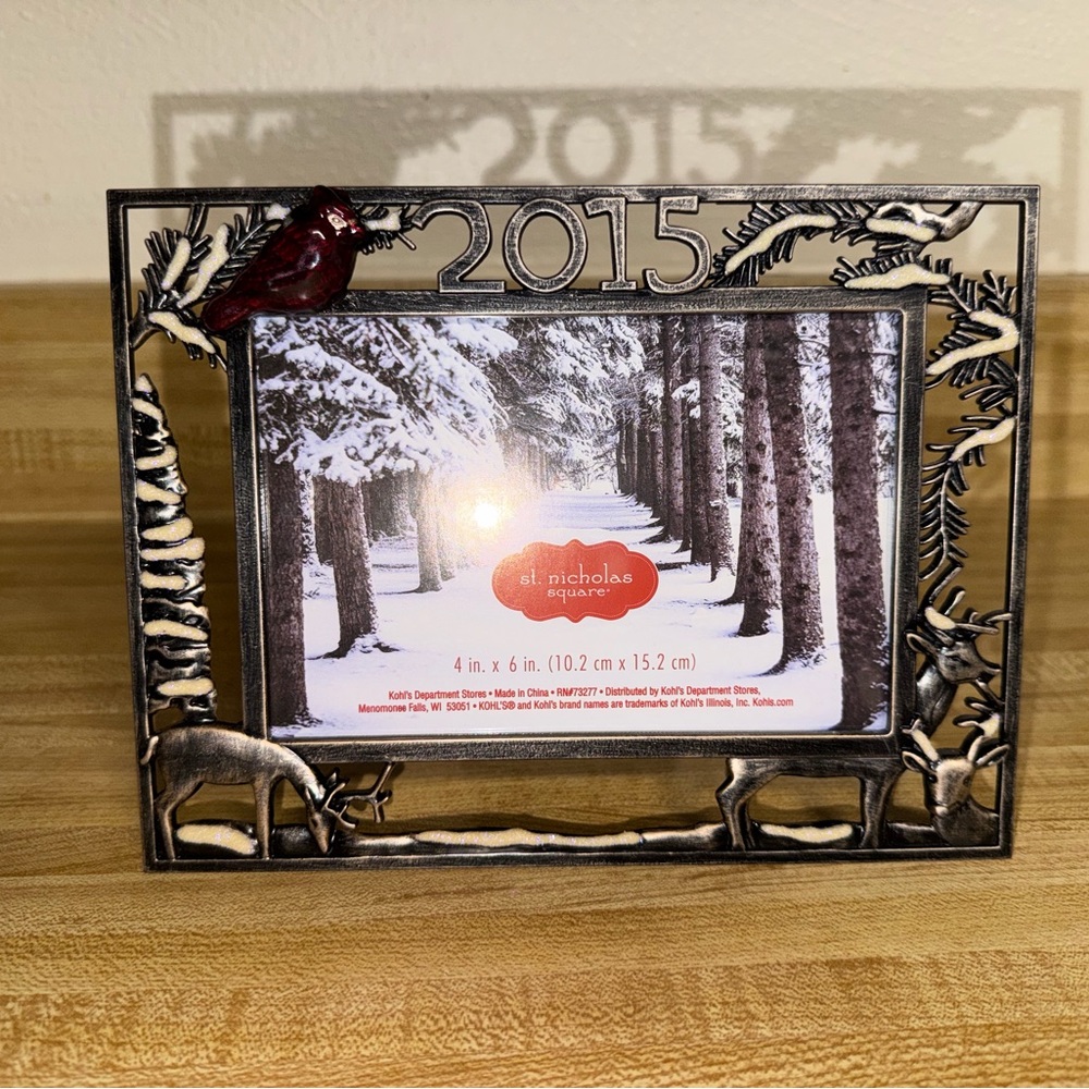 2015 St. Nicholas Square Frame with Red Cardinal Accent Christmas birds deer